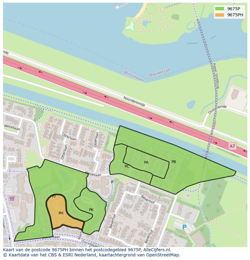 Afbeelding van het postcodegebied 9675 PH op de kaart.