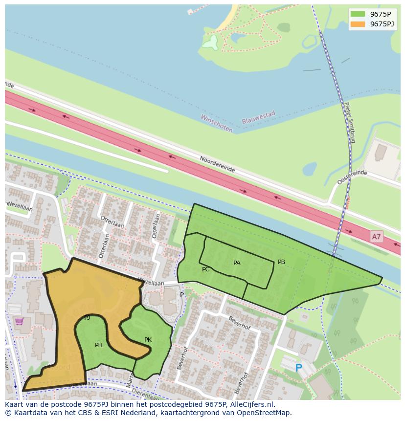 Afbeelding van het postcodegebied 9675 PJ op de kaart.