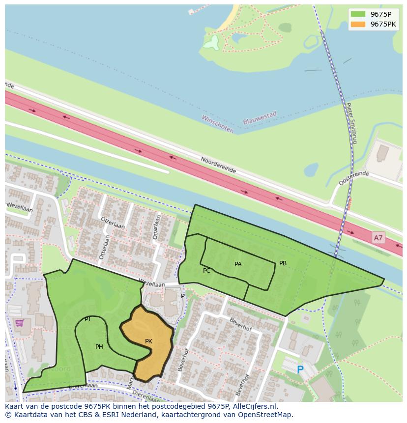 Afbeelding van het postcodegebied 9675 PK op de kaart.