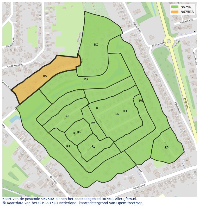 Afbeelding van het postcodegebied 9675 RA op de kaart.