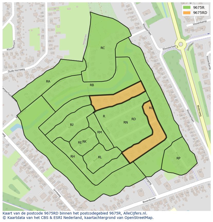 Afbeelding van het postcodegebied 9675 RD op de kaart.