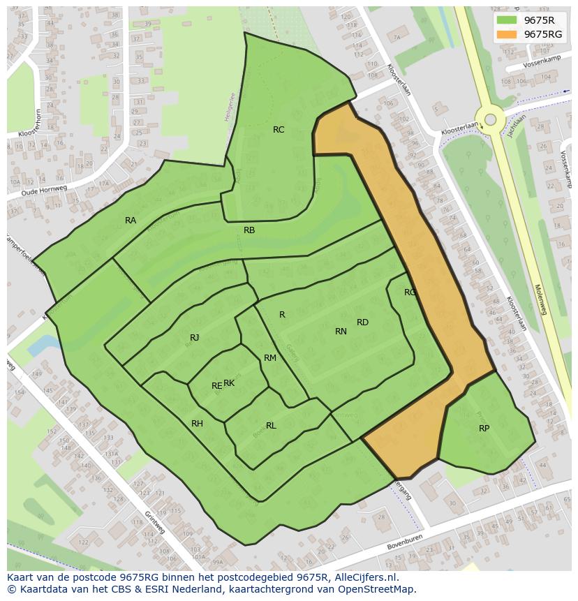 Afbeelding van het postcodegebied 9675 RG op de kaart.