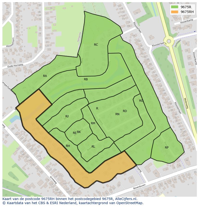 Afbeelding van het postcodegebied 9675 RH op de kaart.