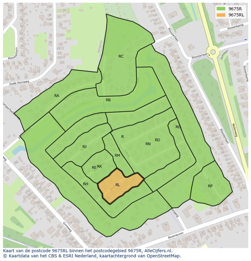 Afbeelding van het postcodegebied 9675 RL op de kaart.