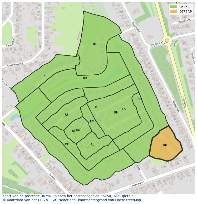 Afbeelding van het postcodegebied 9675 RP op de kaart.
