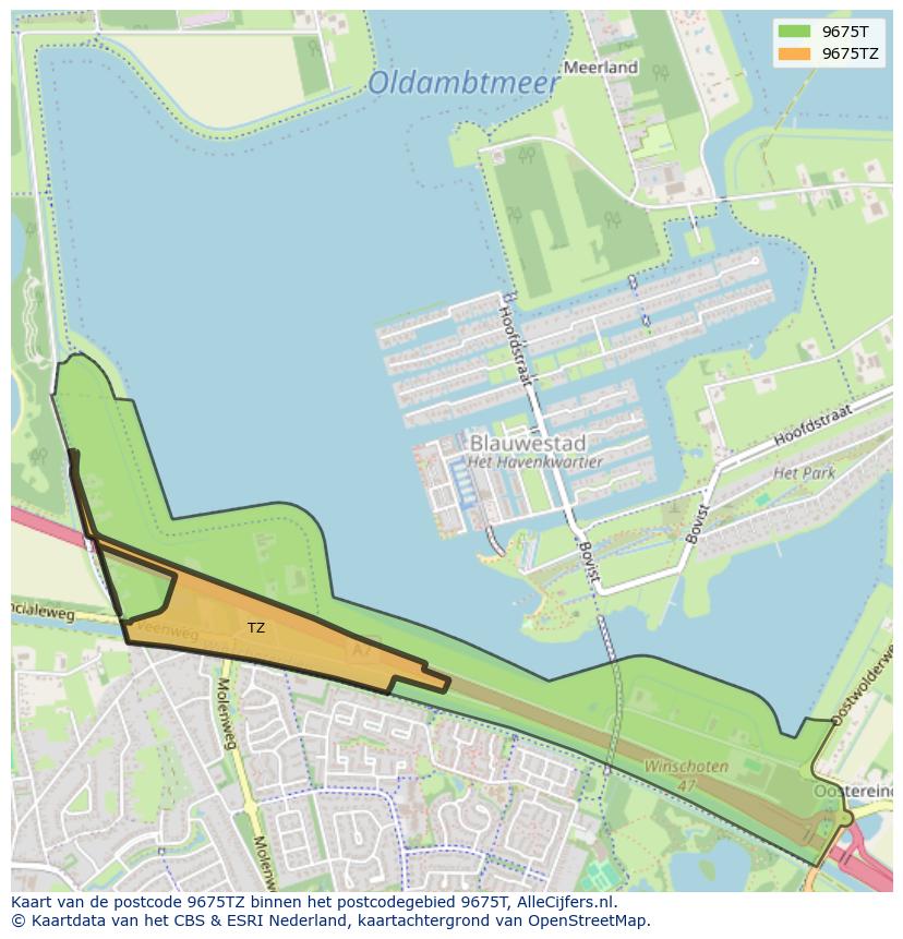 Afbeelding van het postcodegebied 9675 TZ op de kaart.