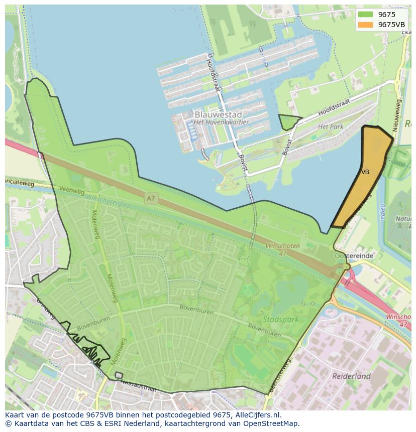 Afbeelding van het postcodegebied 9675 VB op de kaart.