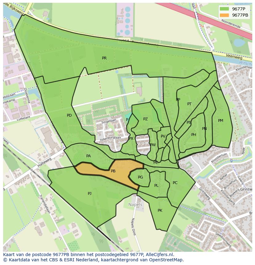 Afbeelding van het postcodegebied 9677 PB op de kaart.