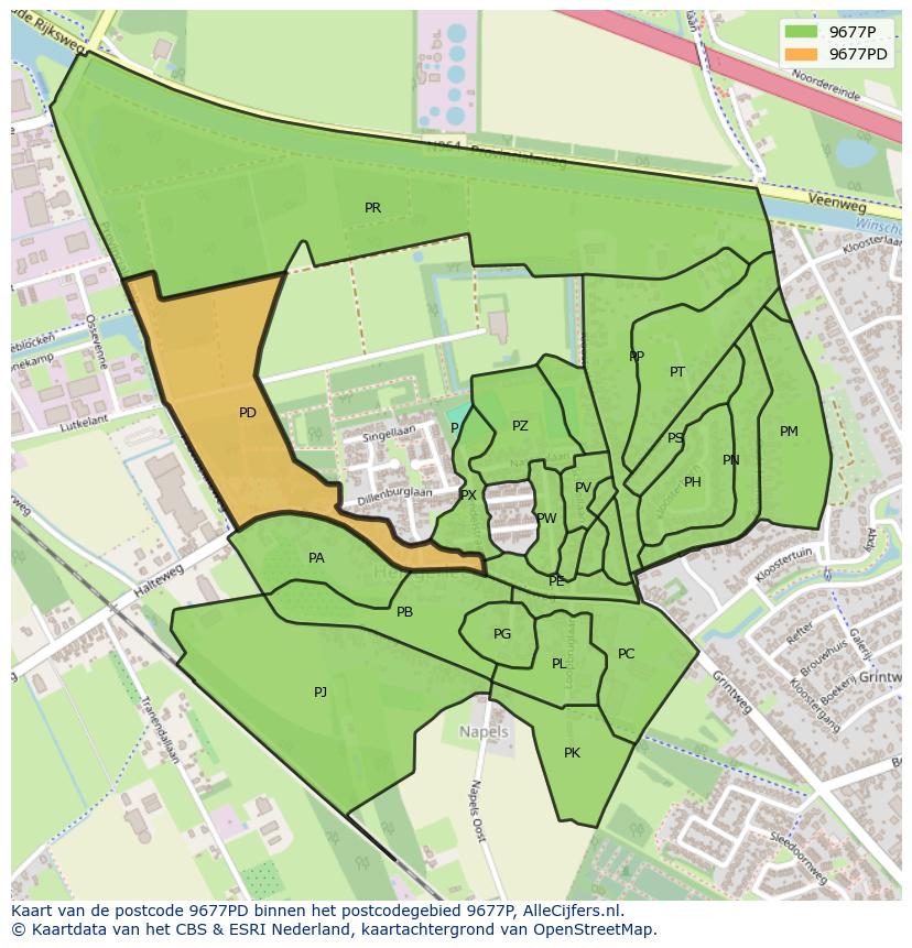 Afbeelding van het postcodegebied 9677 PD op de kaart.