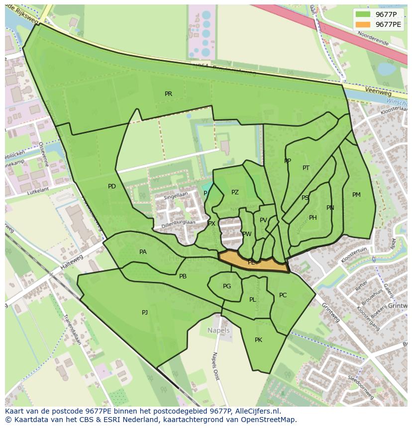 Afbeelding van het postcodegebied 9677 PE op de kaart.