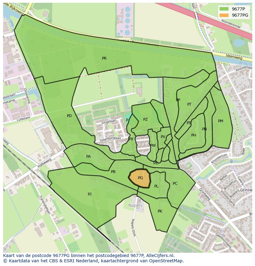 Afbeelding van het postcodegebied 9677 PG op de kaart.