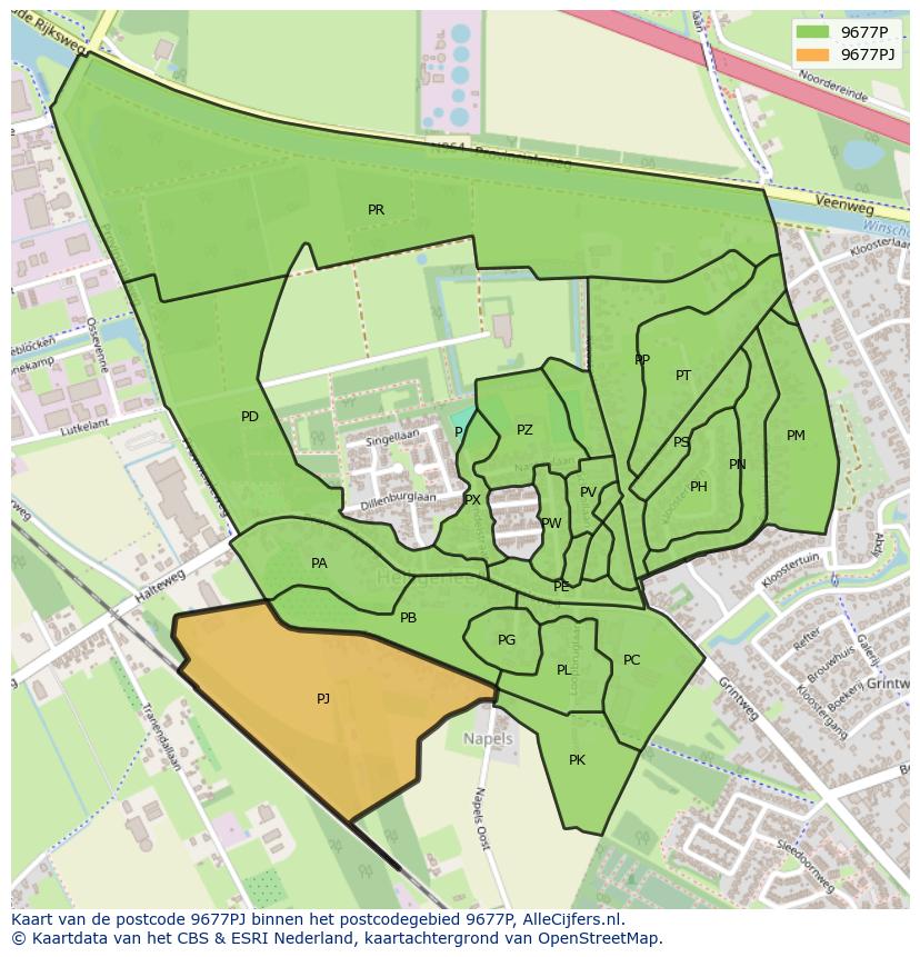 Afbeelding van het postcodegebied 9677 PJ op de kaart.