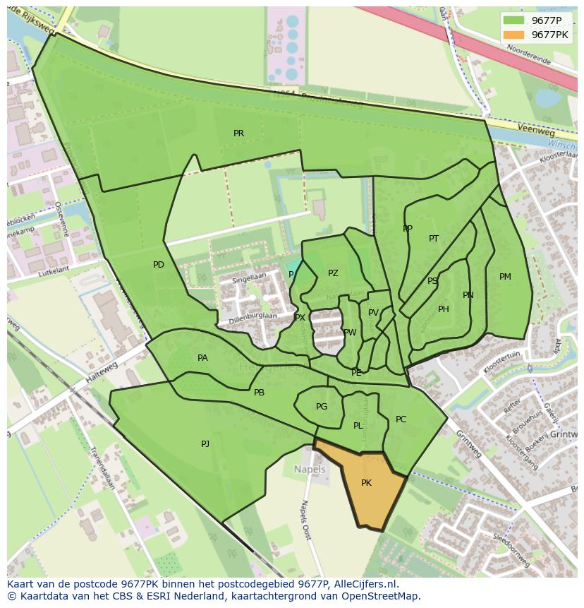 Afbeelding van het postcodegebied 9677 PK op de kaart.
