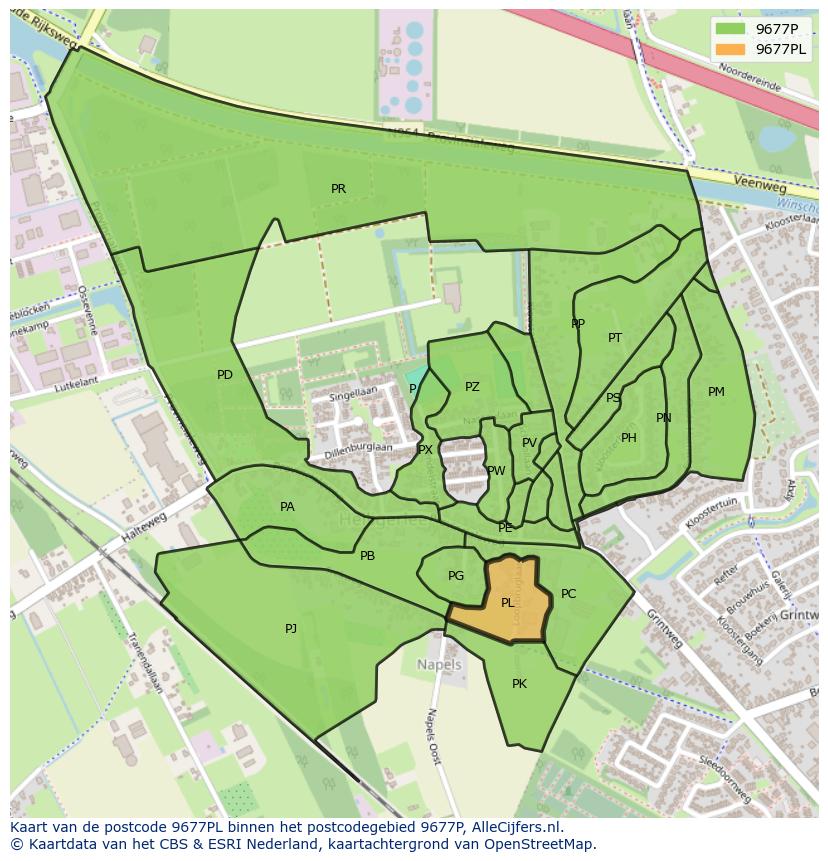 Afbeelding van het postcodegebied 9677 PL op de kaart.