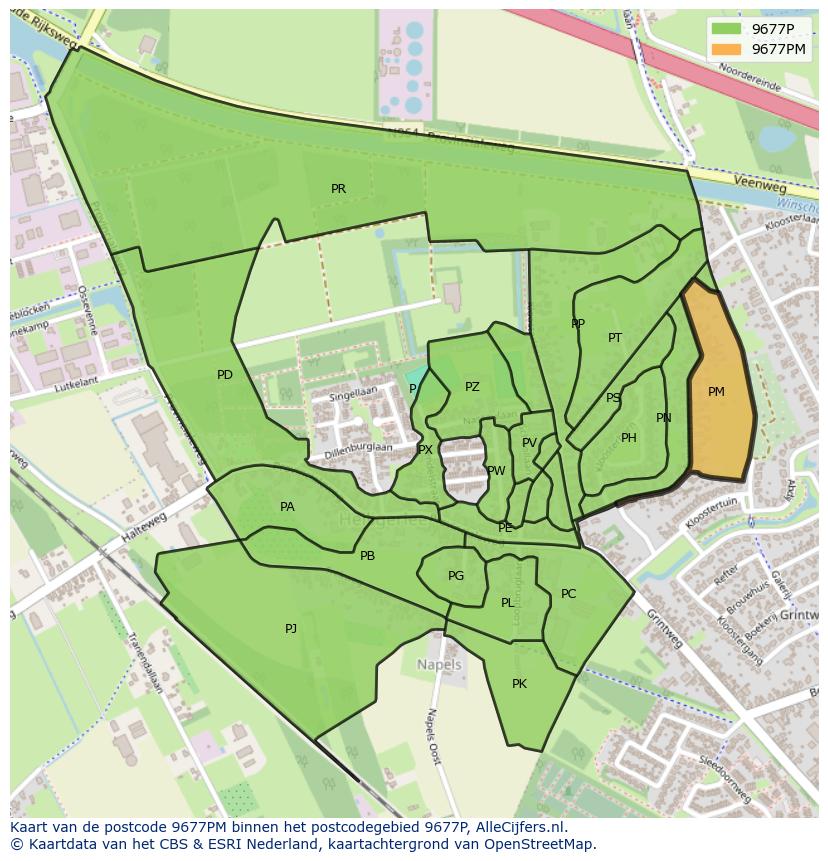 Afbeelding van het postcodegebied 9677 PM op de kaart.