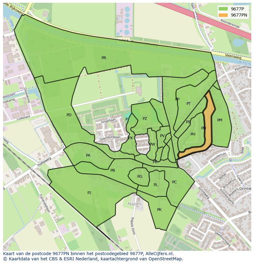 Afbeelding van het postcodegebied 9677 PN op de kaart.