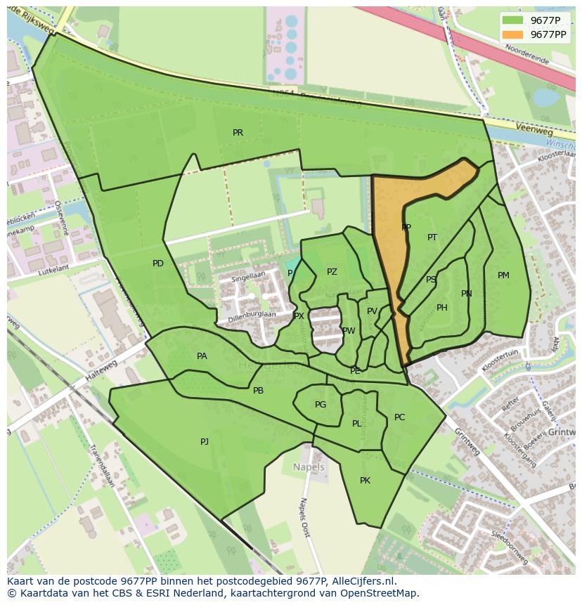 Afbeelding van het postcodegebied 9677 PP op de kaart.