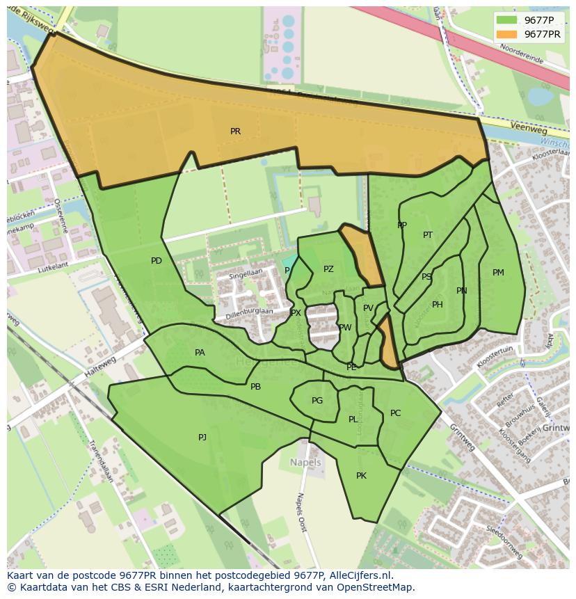 Afbeelding van het postcodegebied 9677 PR op de kaart.