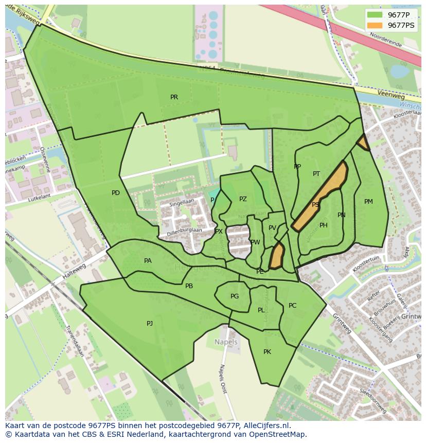 Afbeelding van het postcodegebied 9677 PS op de kaart.