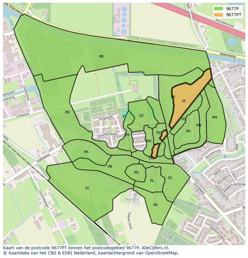 Afbeelding van het postcodegebied 9677 PT op de kaart.