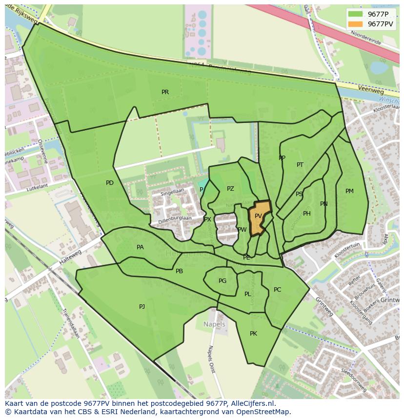 Afbeelding van het postcodegebied 9677 PV op de kaart.