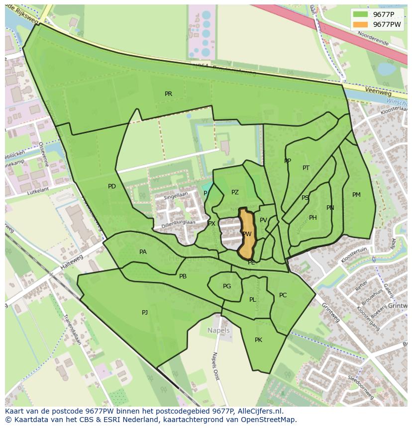 Afbeelding van het postcodegebied 9677 PW op de kaart.