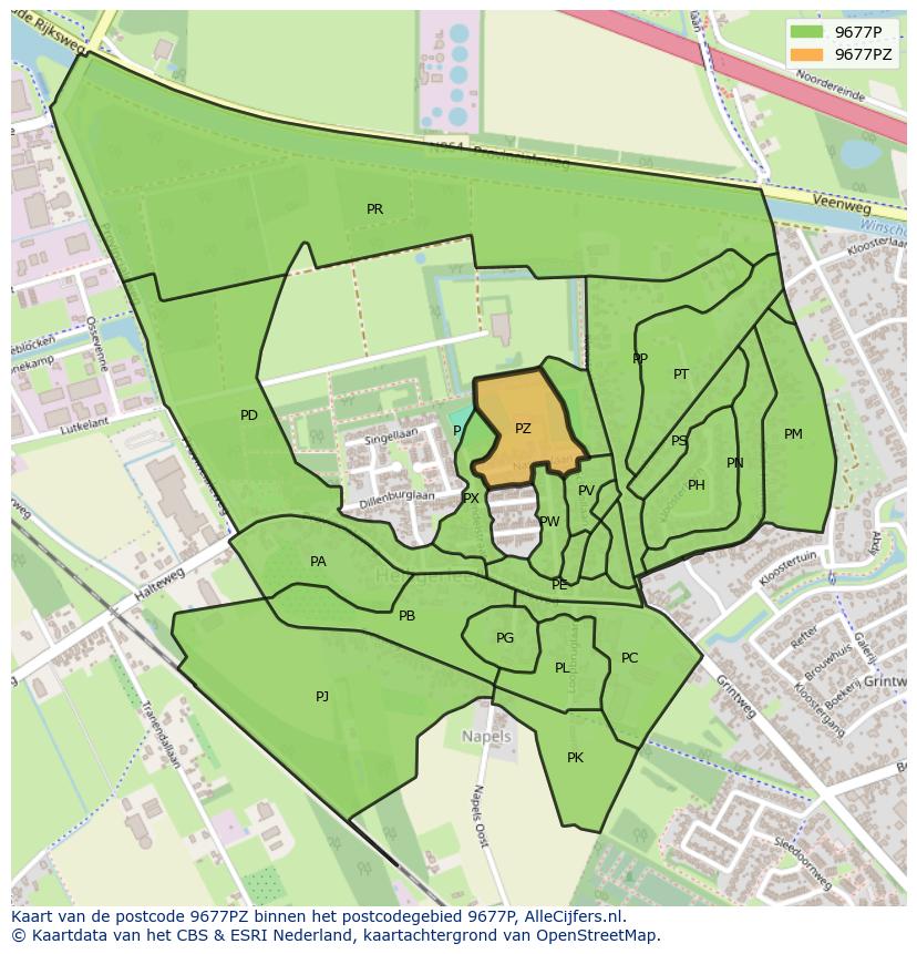 Afbeelding van het postcodegebied 9677 PZ op de kaart.