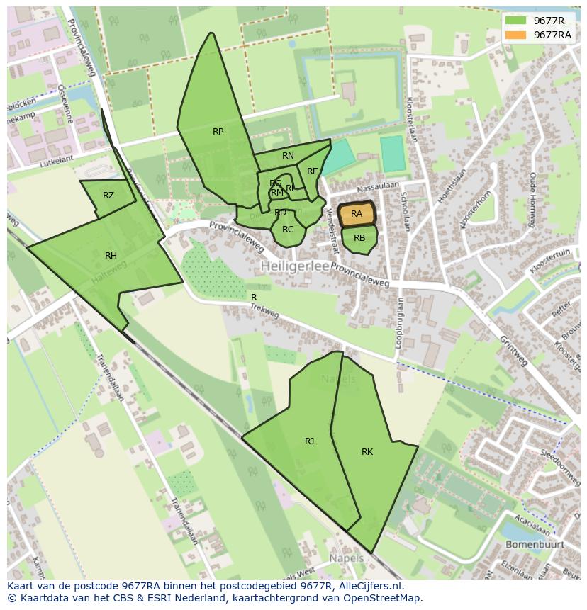 Afbeelding van het postcodegebied 9677 RA op de kaart.