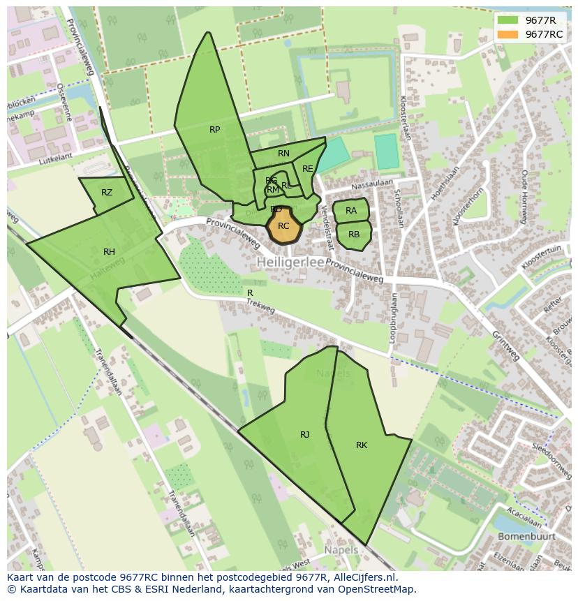 Afbeelding van het postcodegebied 9677 RC op de kaart.