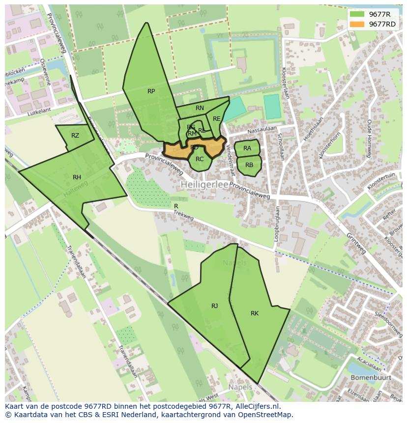 Afbeelding van het postcodegebied 9677 RD op de kaart.