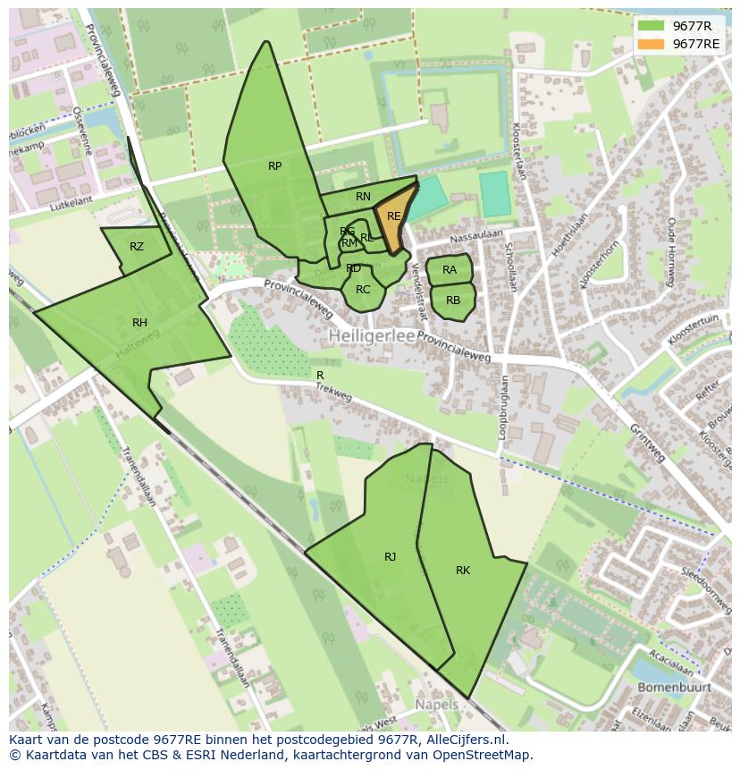 Afbeelding van het postcodegebied 9677 RE op de kaart.