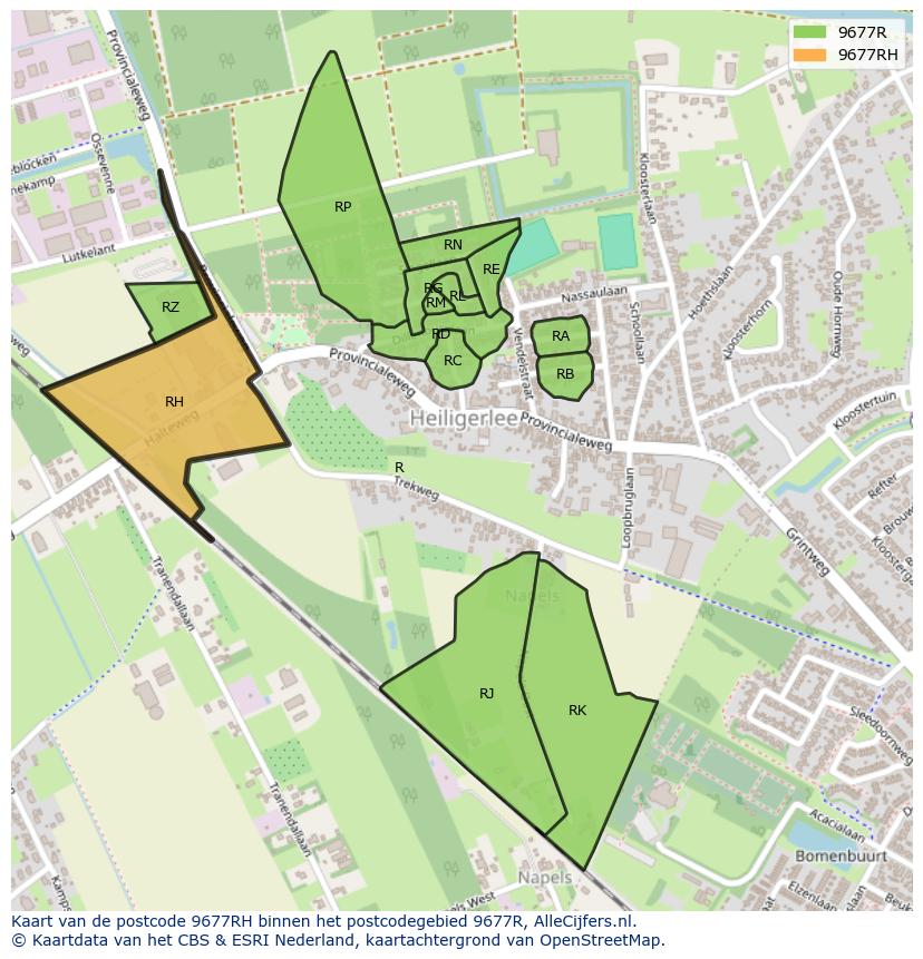 Afbeelding van het postcodegebied 9677 RH op de kaart.