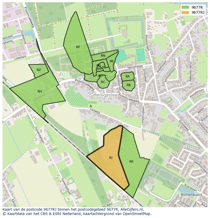 Afbeelding van het postcodegebied 9677 RJ op de kaart.