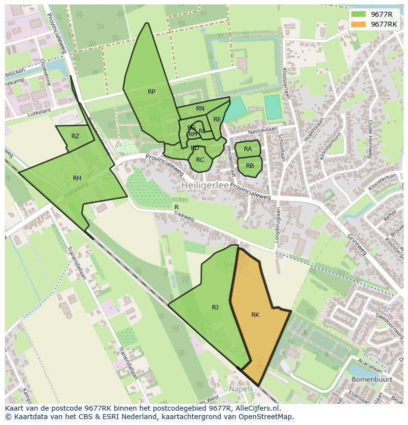Afbeelding van het postcodegebied 9677 RK op de kaart.