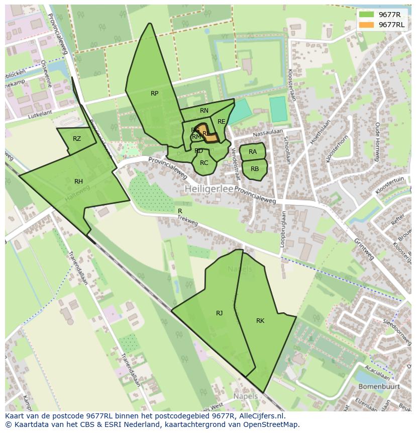 Afbeelding van het postcodegebied 9677 RL op de kaart.