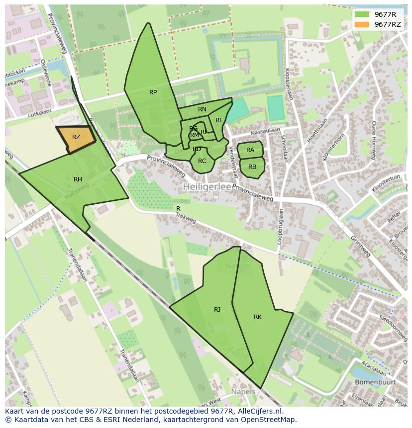 Afbeelding van het postcodegebied 9677 RZ op de kaart.