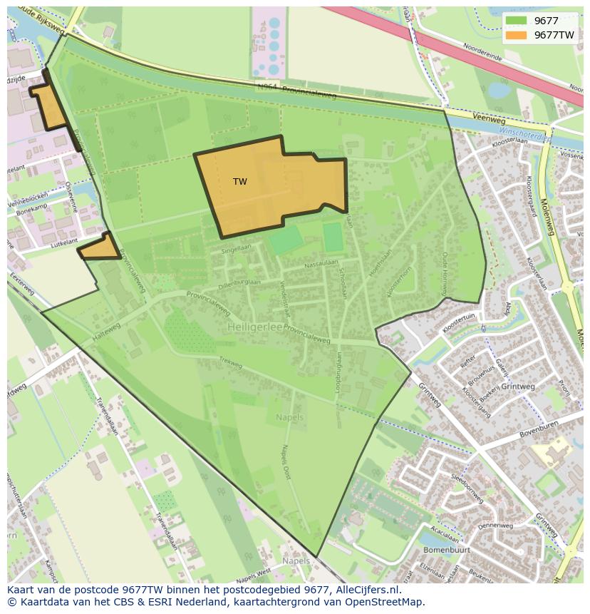 Afbeelding van het postcodegebied 9677 TW op de kaart.