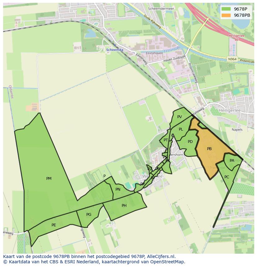 Afbeelding van het postcodegebied 9678 PB op de kaart.