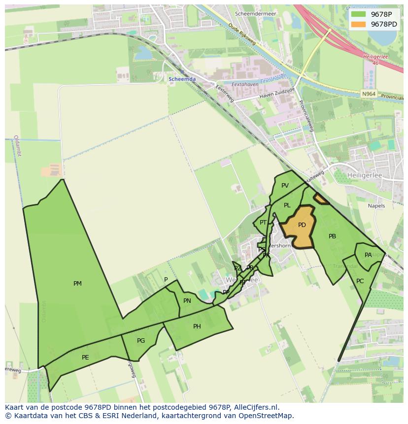 Afbeelding van het postcodegebied 9678 PD op de kaart.