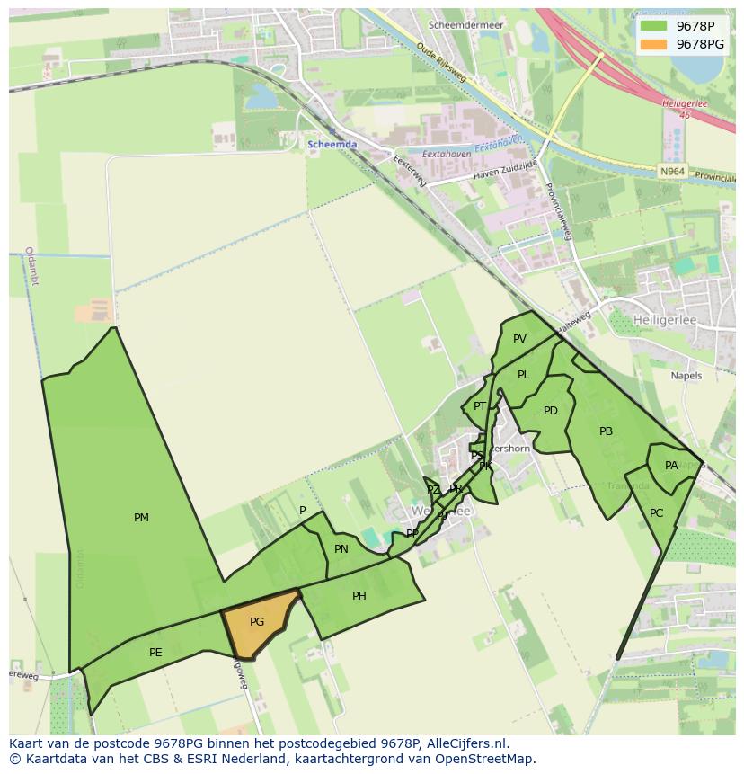 Afbeelding van het postcodegebied 9678 PG op de kaart.