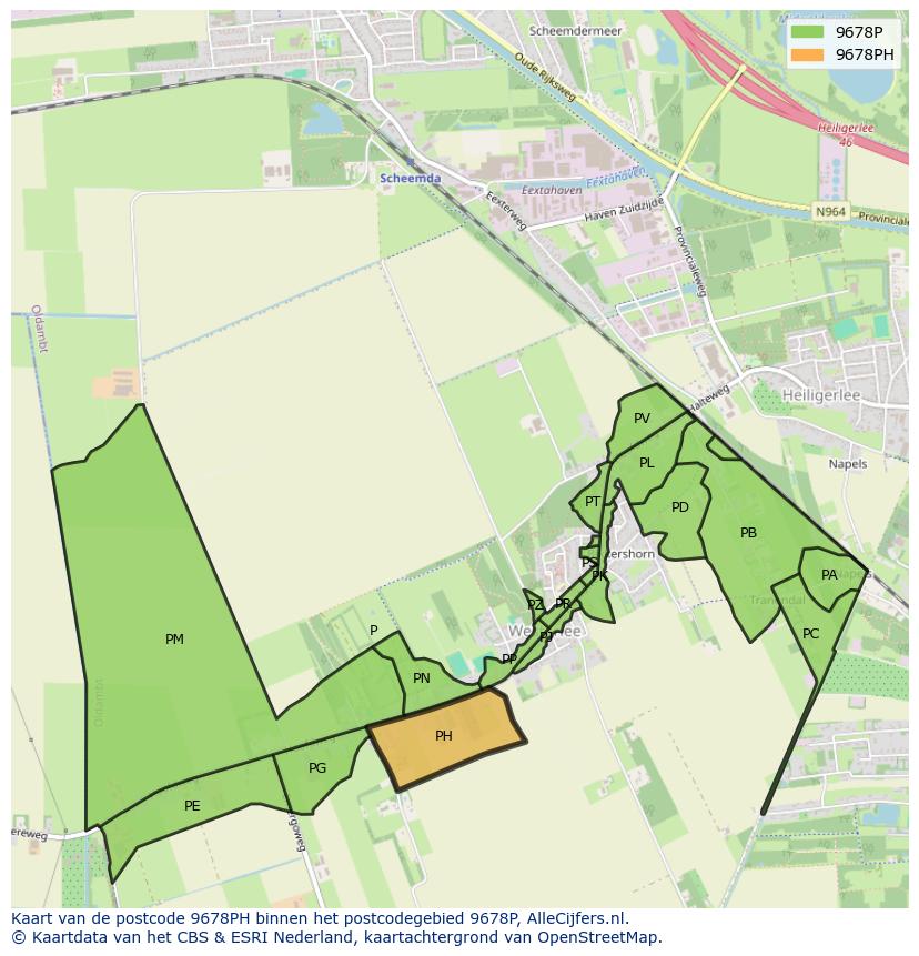 Afbeelding van het postcodegebied 9678 PH op de kaart.