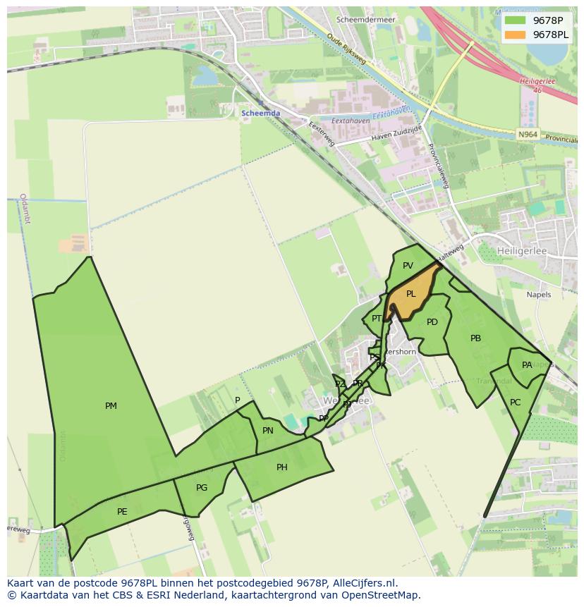 Afbeelding van het postcodegebied 9678 PL op de kaart.