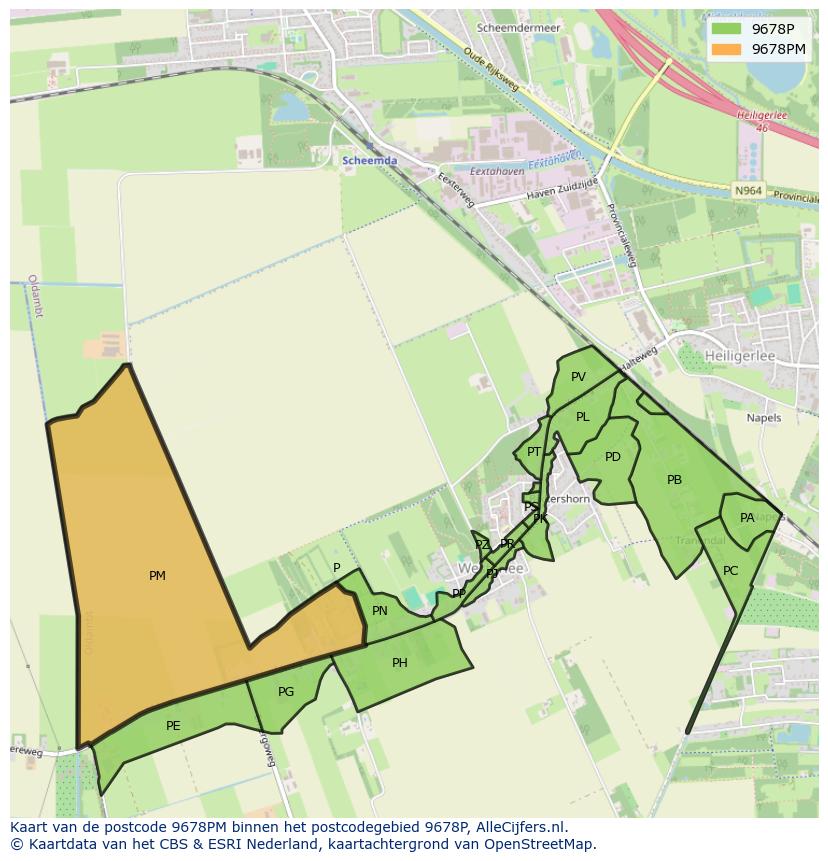 Afbeelding van het postcodegebied 9678 PM op de kaart.