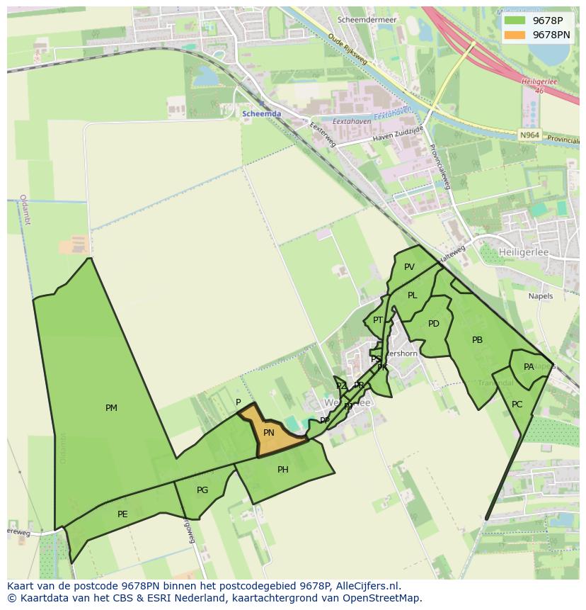 Afbeelding van het postcodegebied 9678 PN op de kaart.