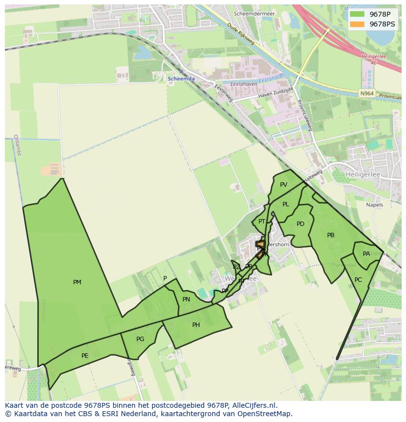 Afbeelding van het postcodegebied 9678 PS op de kaart.