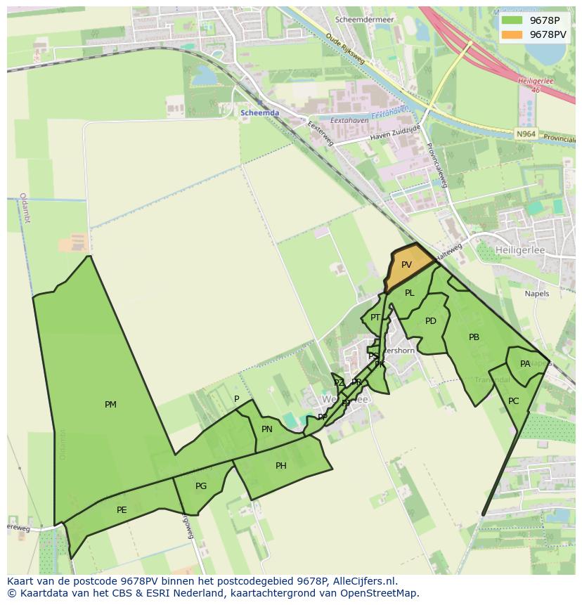 Afbeelding van het postcodegebied 9678 PV op de kaart.