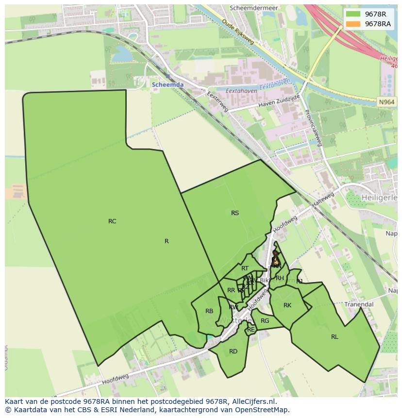 Afbeelding van het postcodegebied 9678 RA op de kaart.
