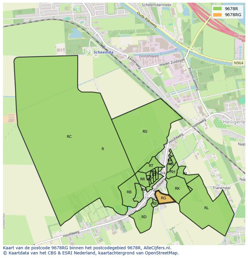Afbeelding van het postcodegebied 9678 RG op de kaart.