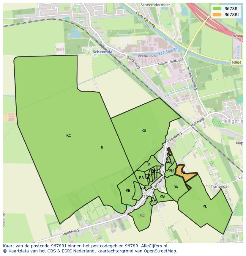Afbeelding van het postcodegebied 9678 RJ op de kaart.