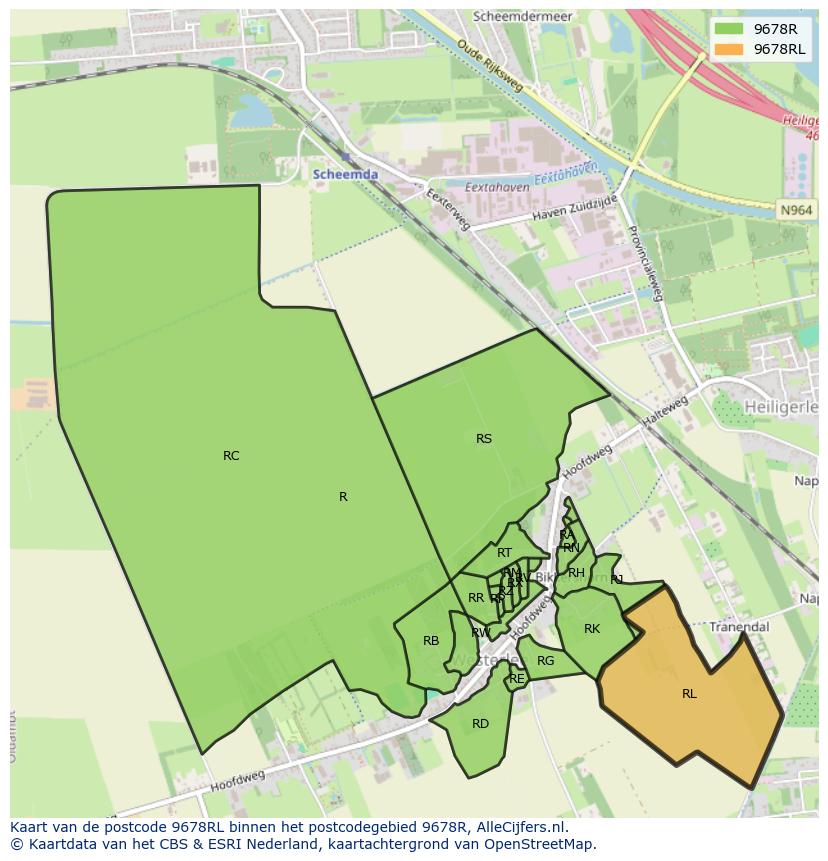 Afbeelding van het postcodegebied 9678 RL op de kaart.